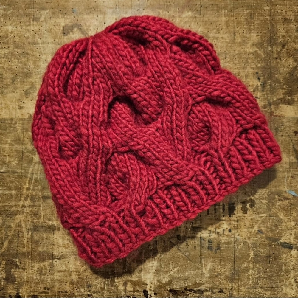 Cozy Red Hand Knit Beanie - New